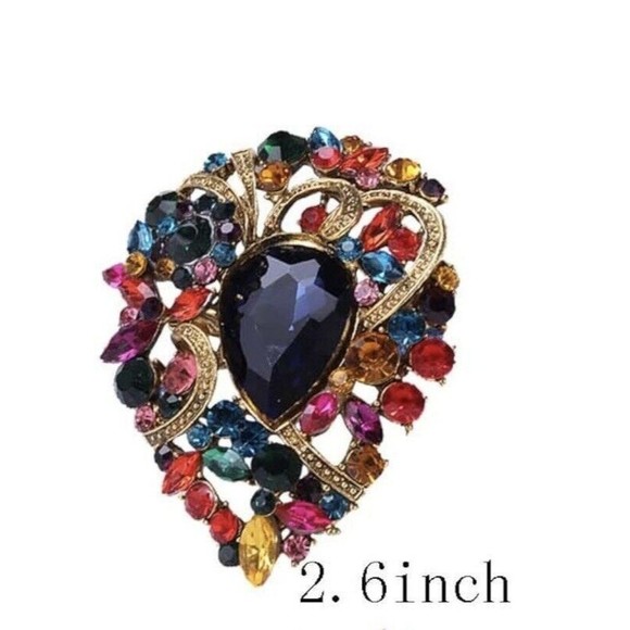 MULTI-COLOR BLUE CRYSTAL FLORAL BROOCH PIN PENDANT STUNNING EASTER SPRING - Picture 3 of 7